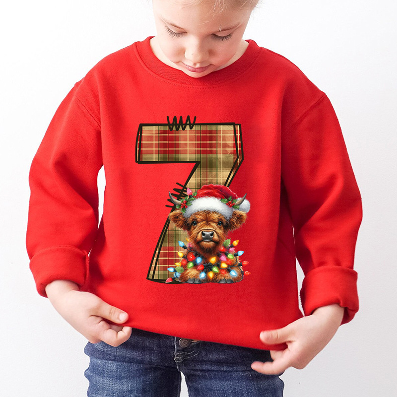 Kids Number Dog Print Christmas Sweatshirt Red