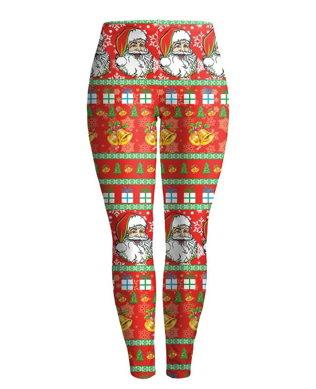 Women Santa Jingle Print Christmas Leggings Red