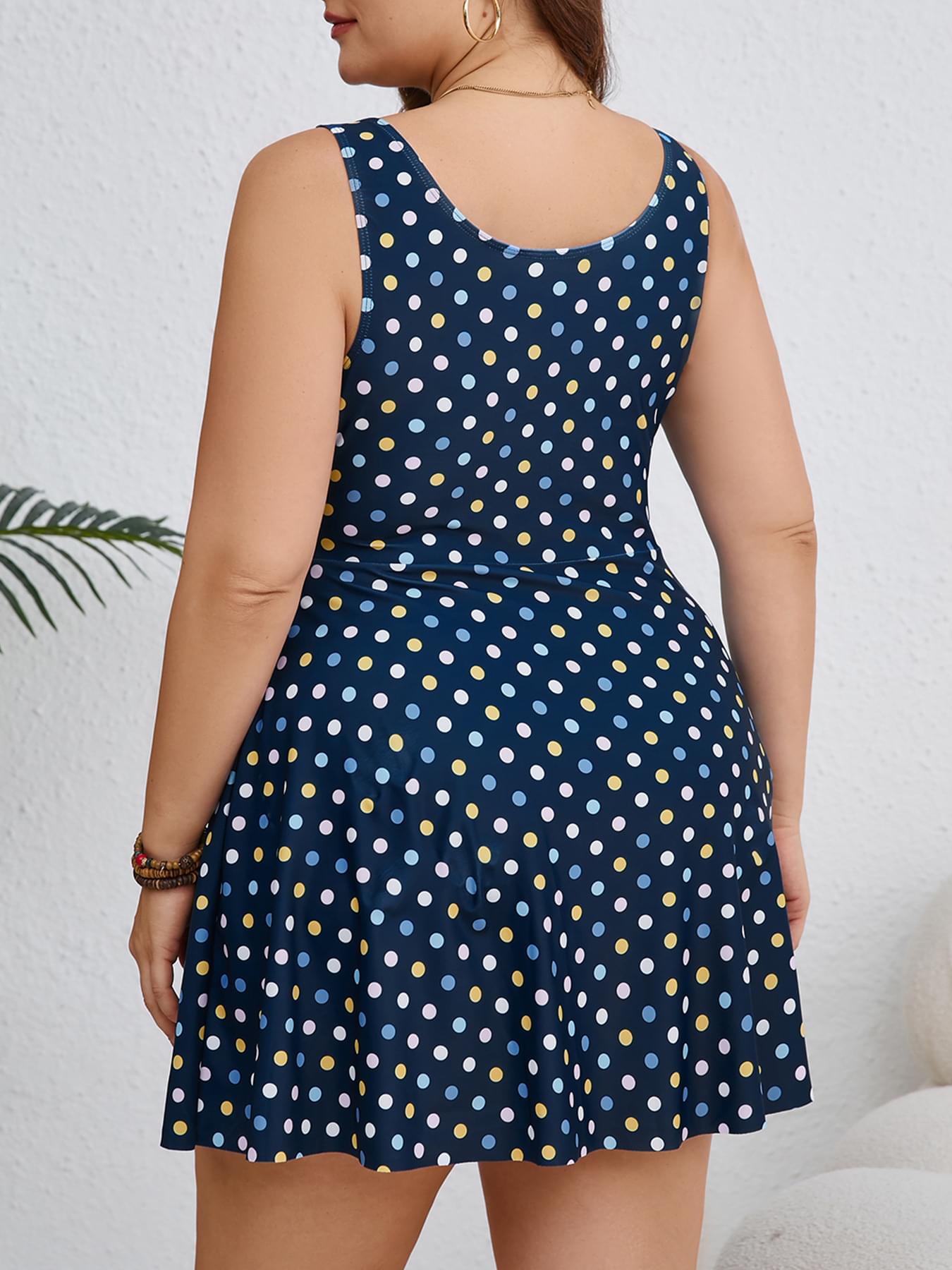 Women'S Polka Dot Print Wrap Plus Size One Piece Swim Dress
