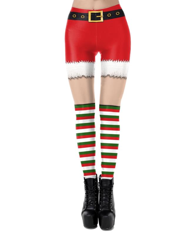 Women Candy Cane Ugly Christmas Leggings Red