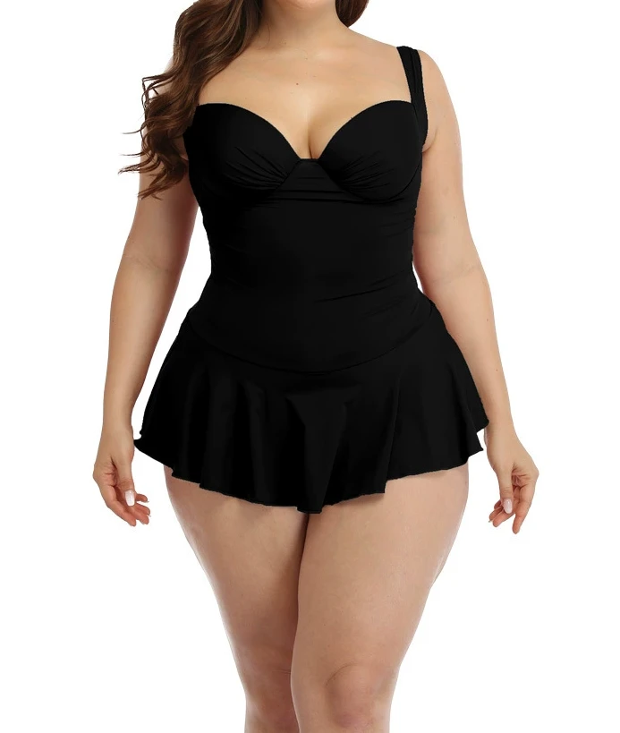 Plus Size Red One Piece Swim Dress For Women