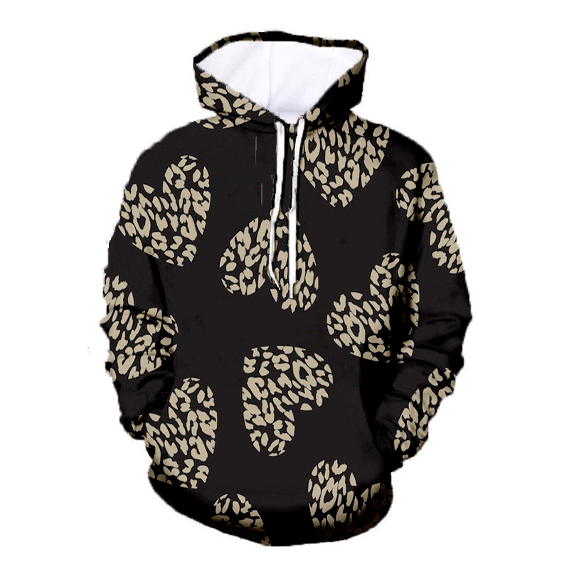 Unisex Pullover Black Leopard Love Print Hoodie Sweatshirt