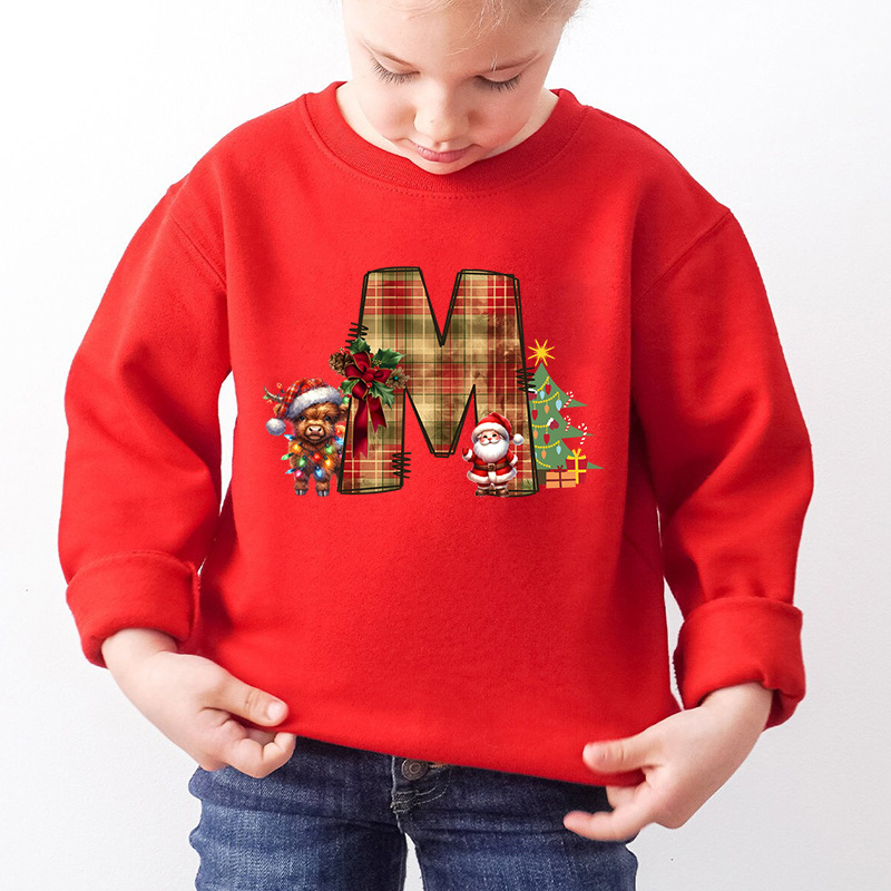 Kids Letter A Alphabet Dog Print Christmas Sweatshirt