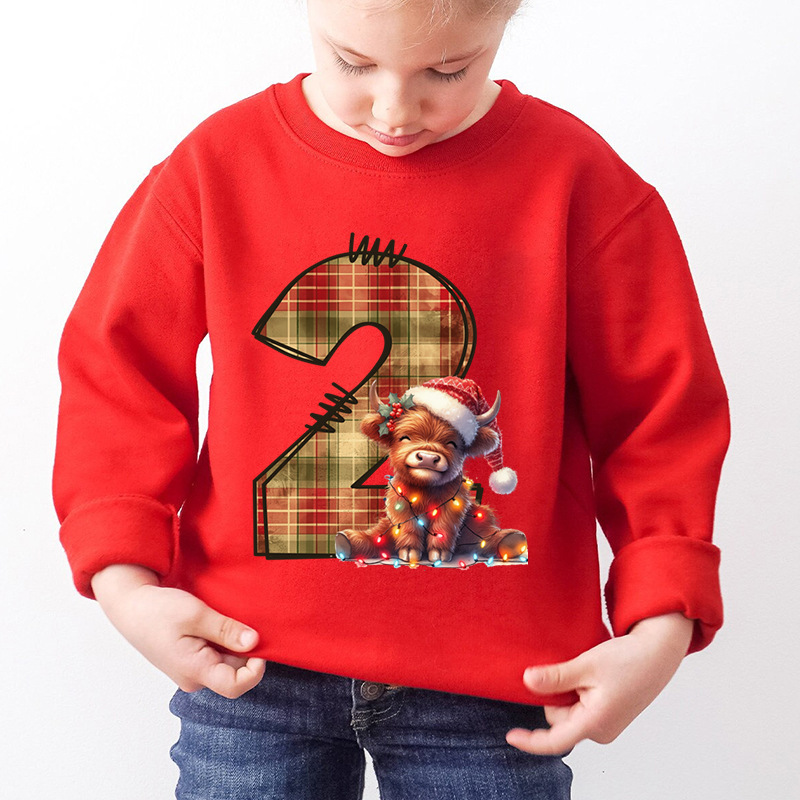 Kids Number Dog Print Christmas Sweatshirt Red