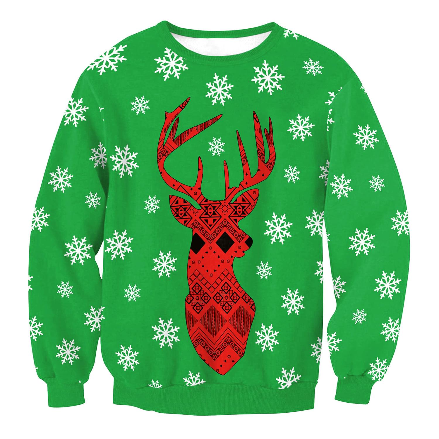 Unisex Snowflake Reindeer Print Couple Xmas Pullover