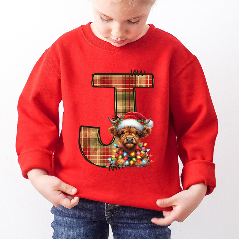 Kids Letter A Alphabet Dog Print Christmas Sweatshirt