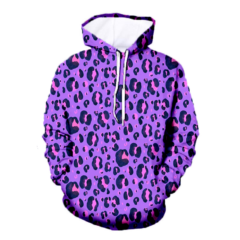 Unisex Pullover Leopard Print Hoodie Women'S Purple