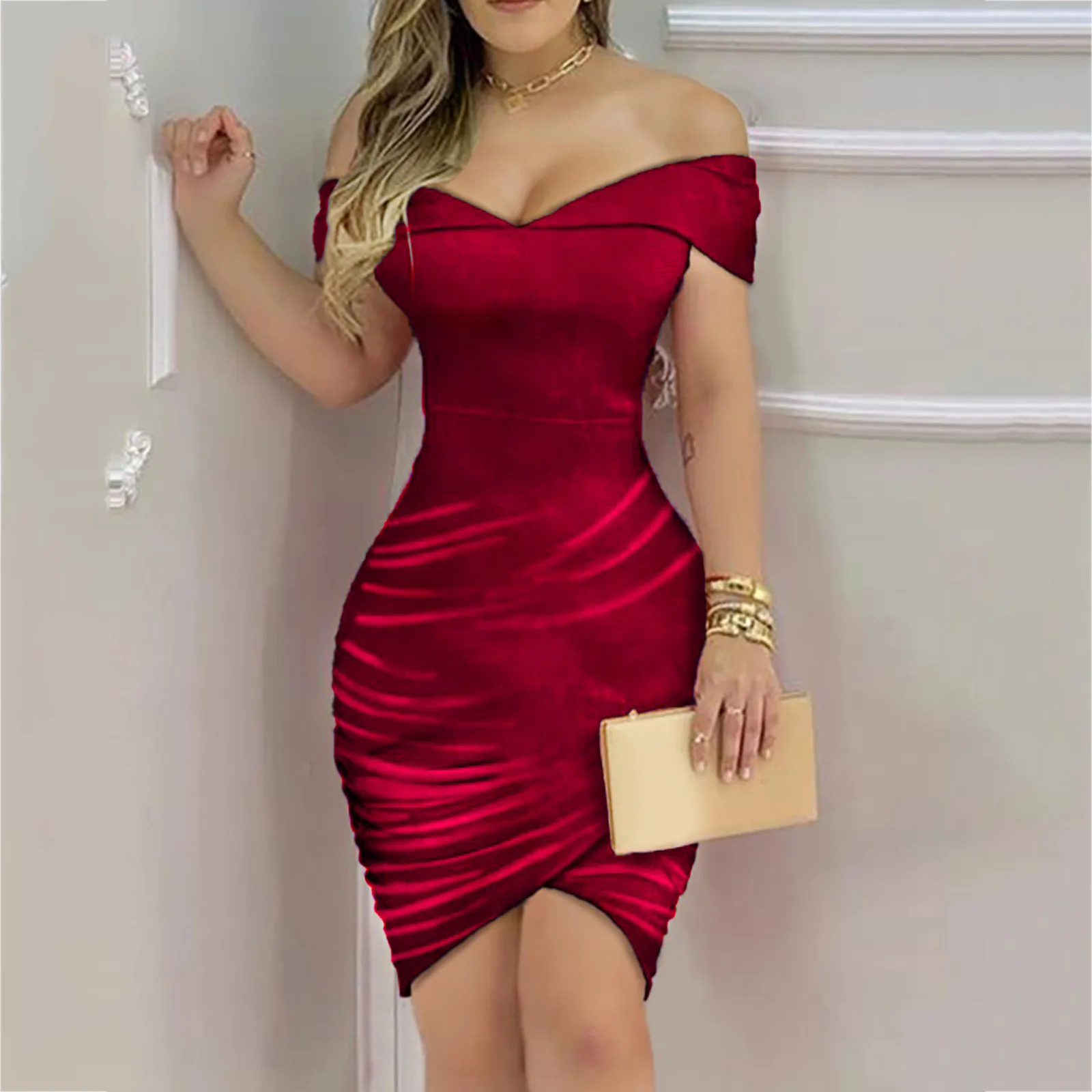 Spring Autumn Elegant Velvet Bodycon Party Dress Women Sexy Backless Slim Mini Dress Lady Off Shoulder Dress Vestidos de Fiesta