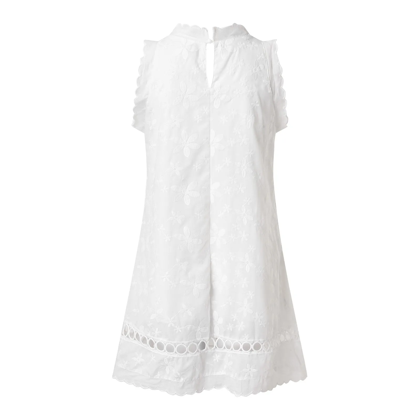 Casual Sleeveless White Dress For Women Summer Embroidered Round Neck Mini Skirt Comfortable Lace Loose Dress Elegant Vestido