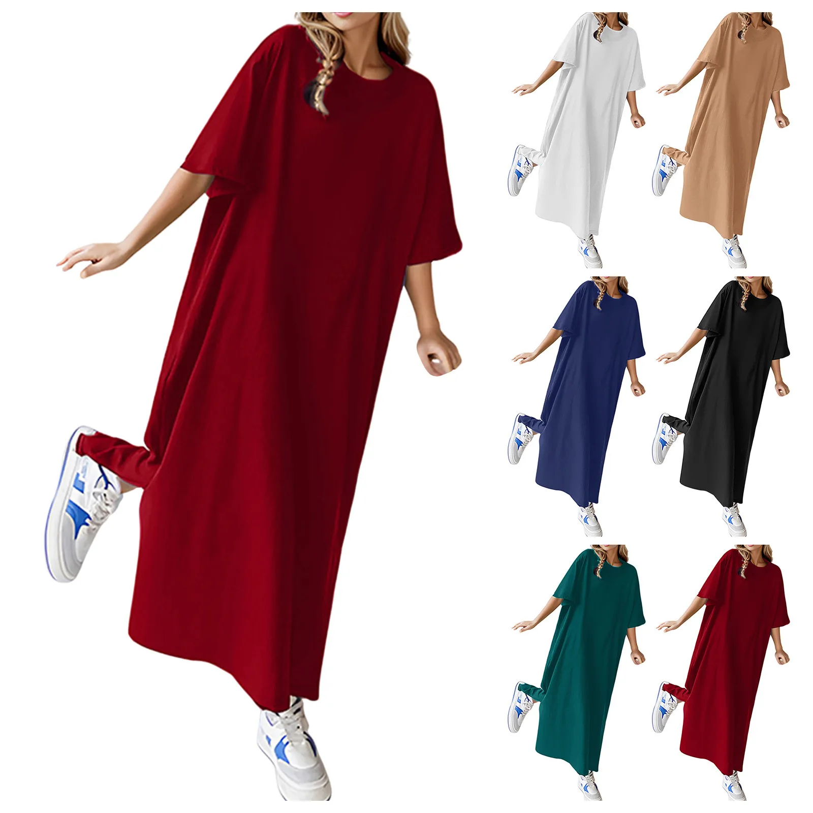 Dresses For Women 2024 Plus Size Loose Casual Solid Color Short Sleeved T Shirt Dress Vestidos Para Mujer Elegantes Y Bonitos