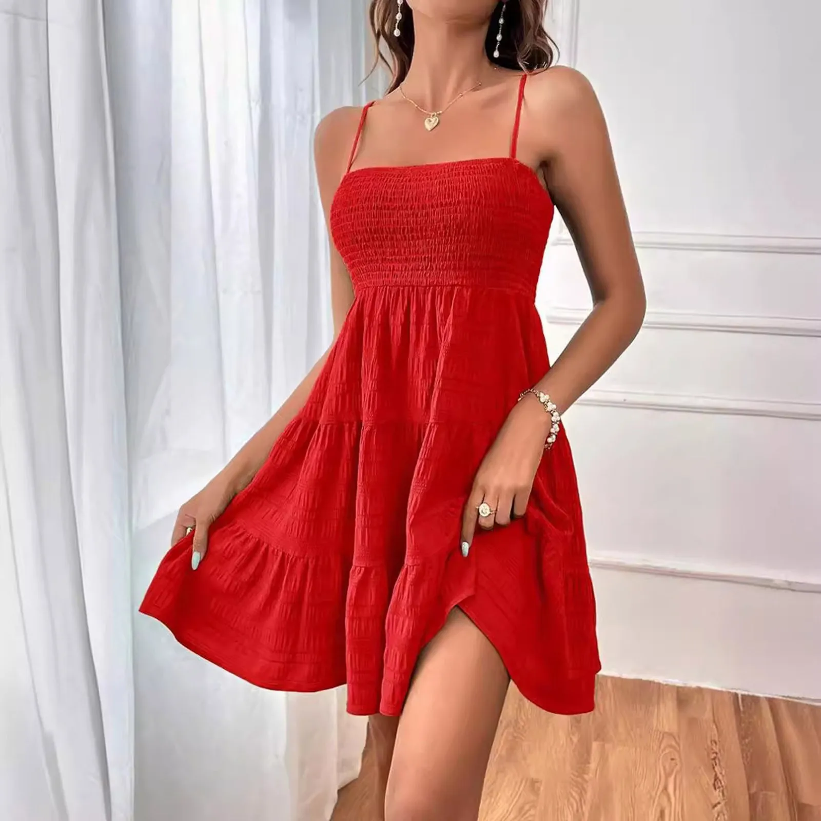 Party Dresses Short Dress Solid Ruffle Hem Short Dress Sleeveless Summer Mini Sexy Dress Dresses For Women 2024 Plus Size