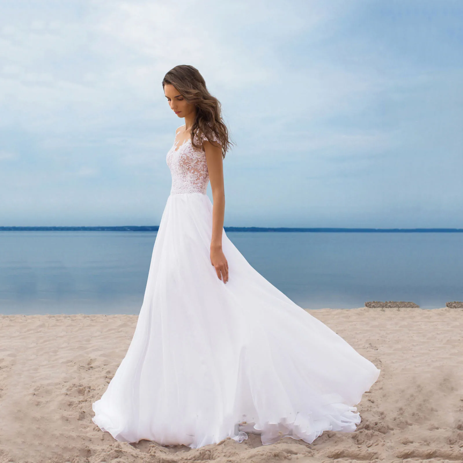 2023 Women’s Elegant Lace Backless Maxi Evening Dress Solid Color V Neck High Waist Wedding Party Sexy Bridesmaids White Dresses