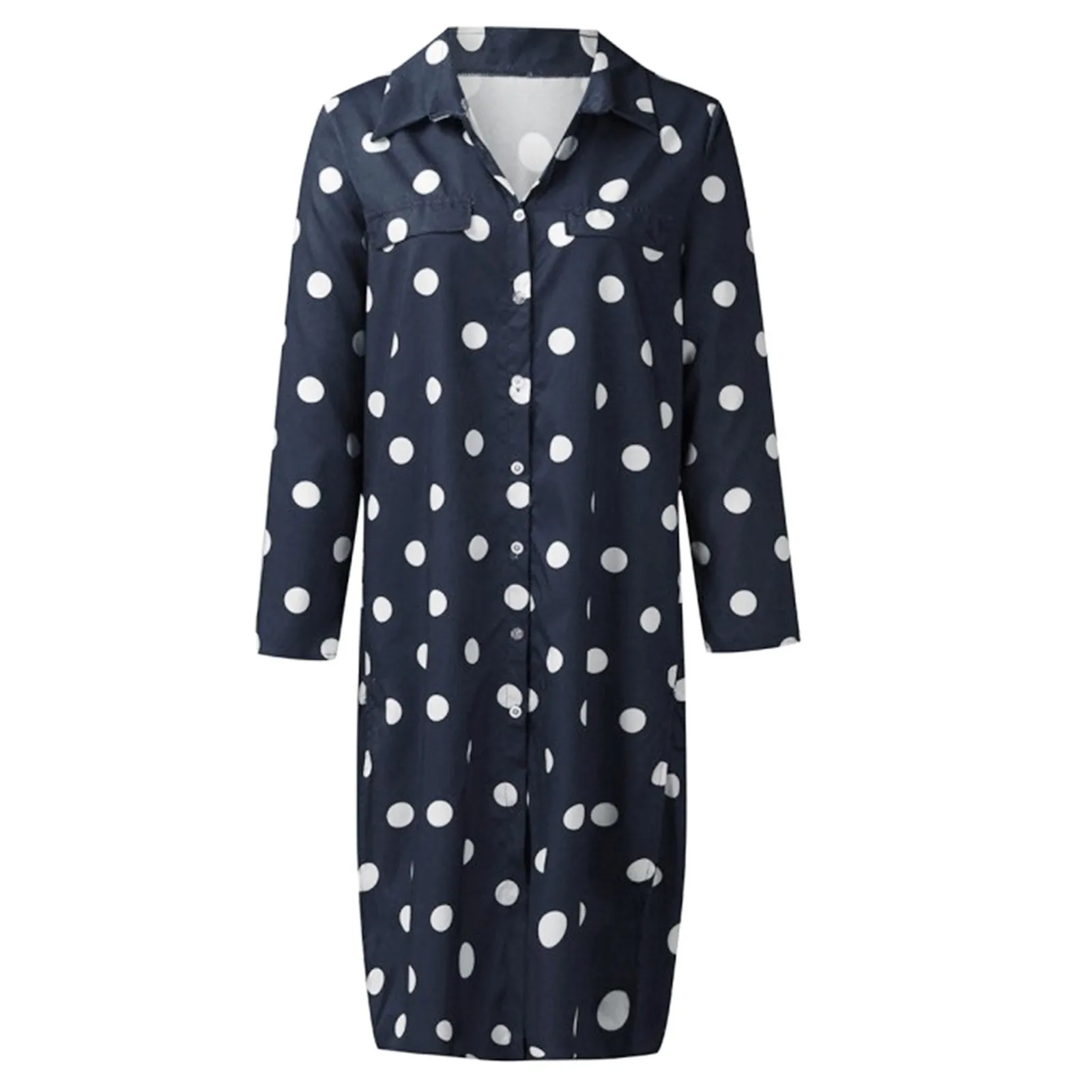 Long Sleeve Polka Dot Print Maxi Dresses Women’S Button Slit Long Flowy Shirt Dress Korean Street Trend Outfits Vestido Feminino
