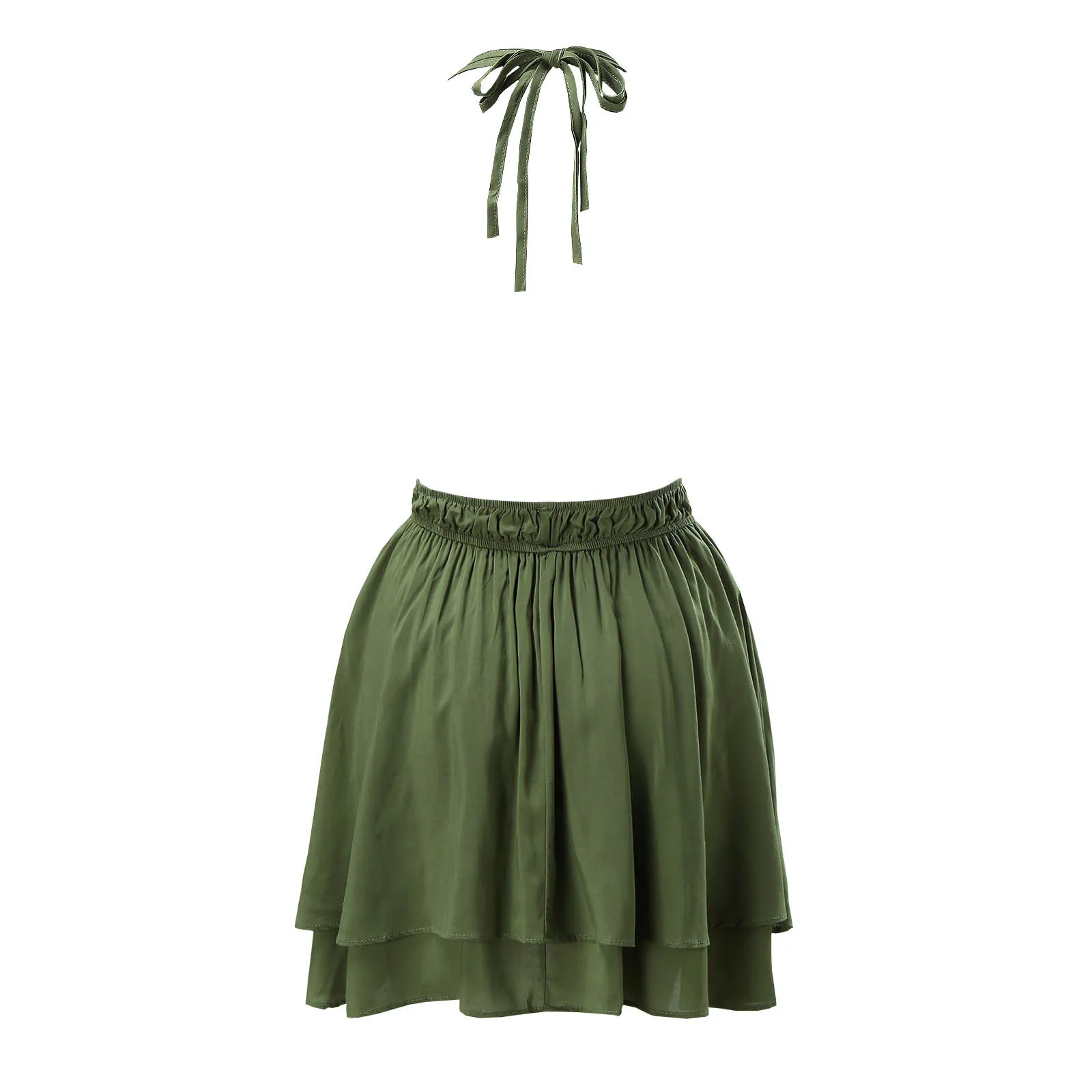 Halter Open Back Solid Color Dress Summer Deep V Neck Swing Dresses Women 2023 Elastic Waist Sleeveless Slim Sling Dress платье