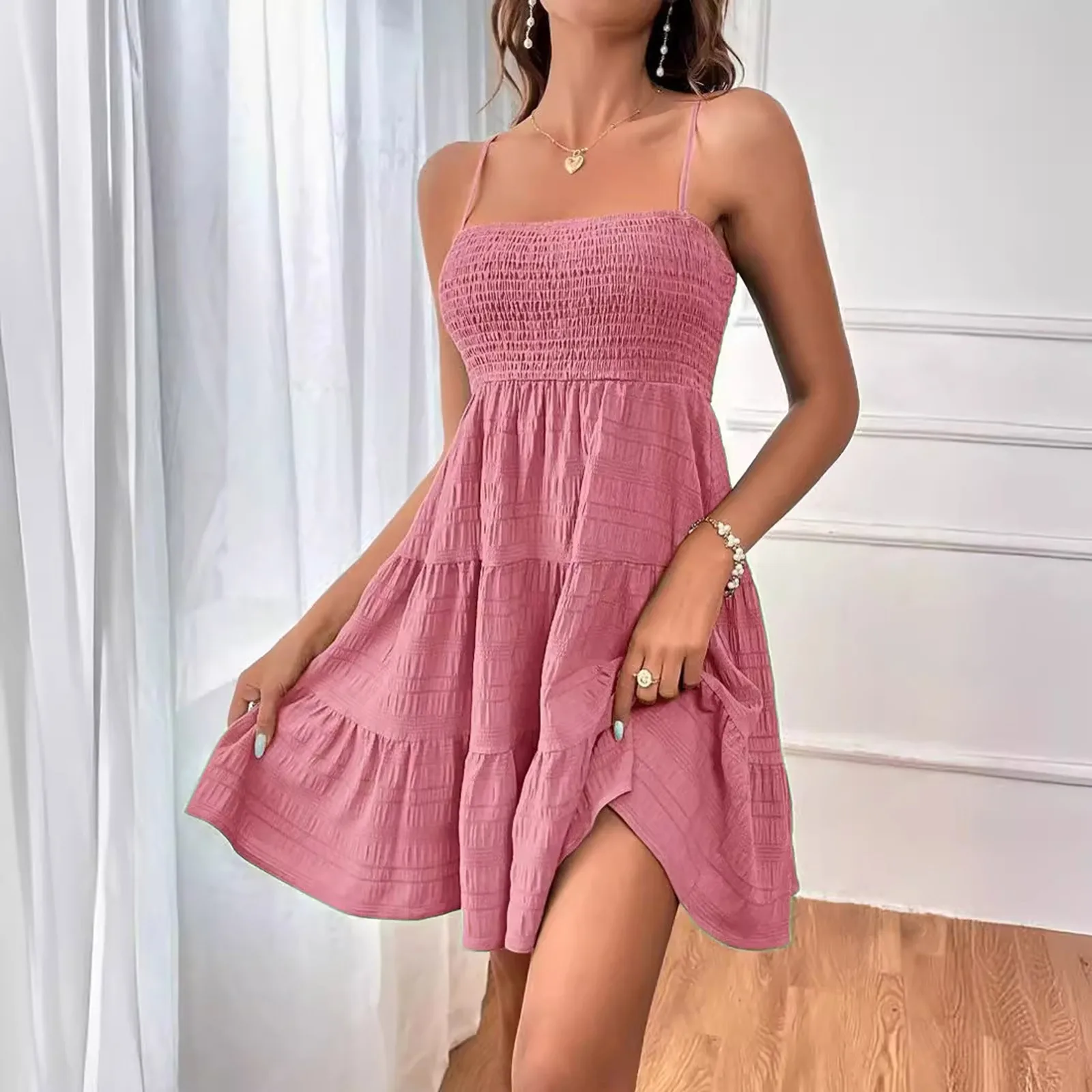 Party Dresses Short Dress Solid Ruffle Hem Short Dress Sleeveless Summer Mini Sexy Dress Dresses For Women 2024 Plus Size
