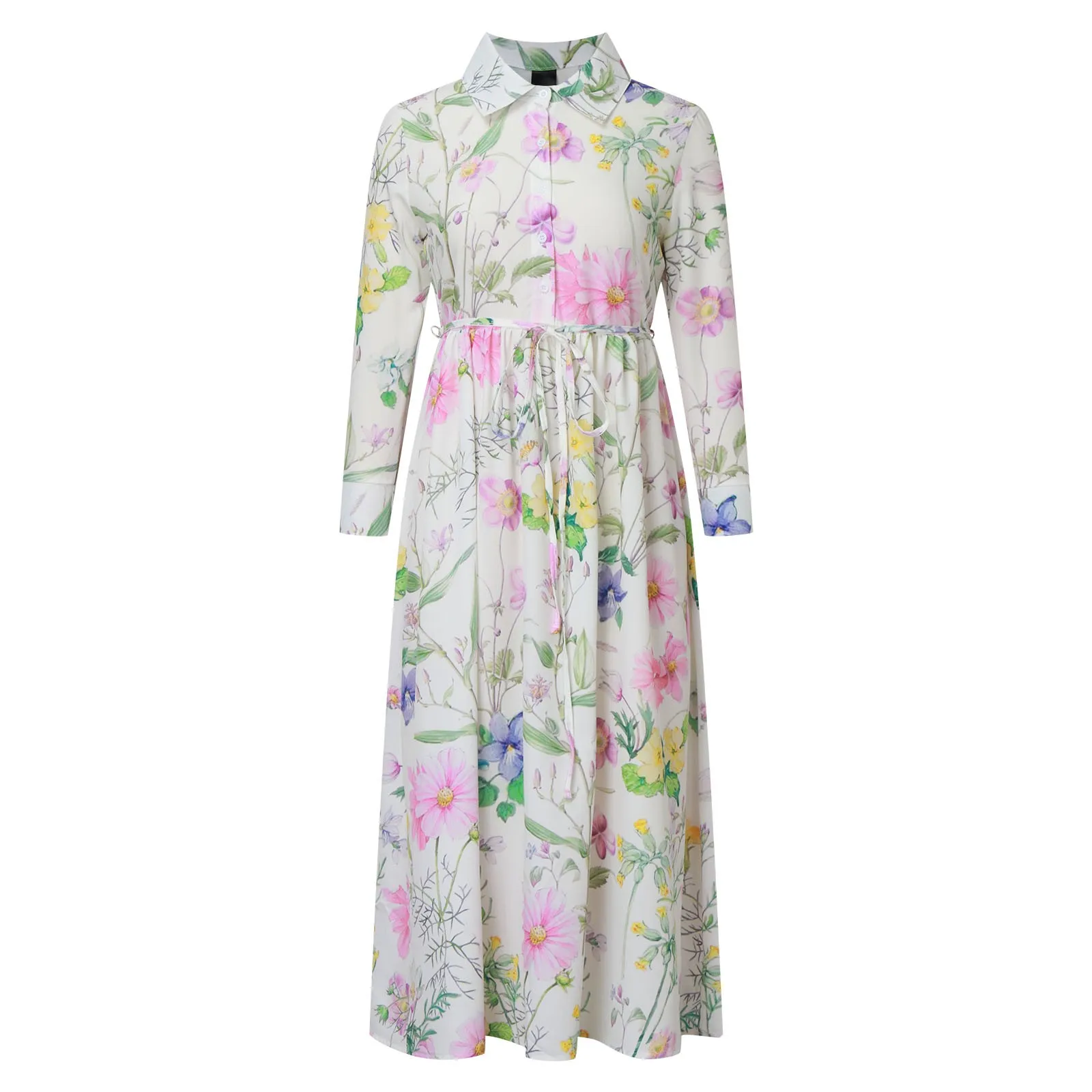 Women Korean Style Dresses Lace Up Waist Defined Shirt Midi Dress Summer Half Sleeve Trendy A Line Dress Seaside Daily Wear