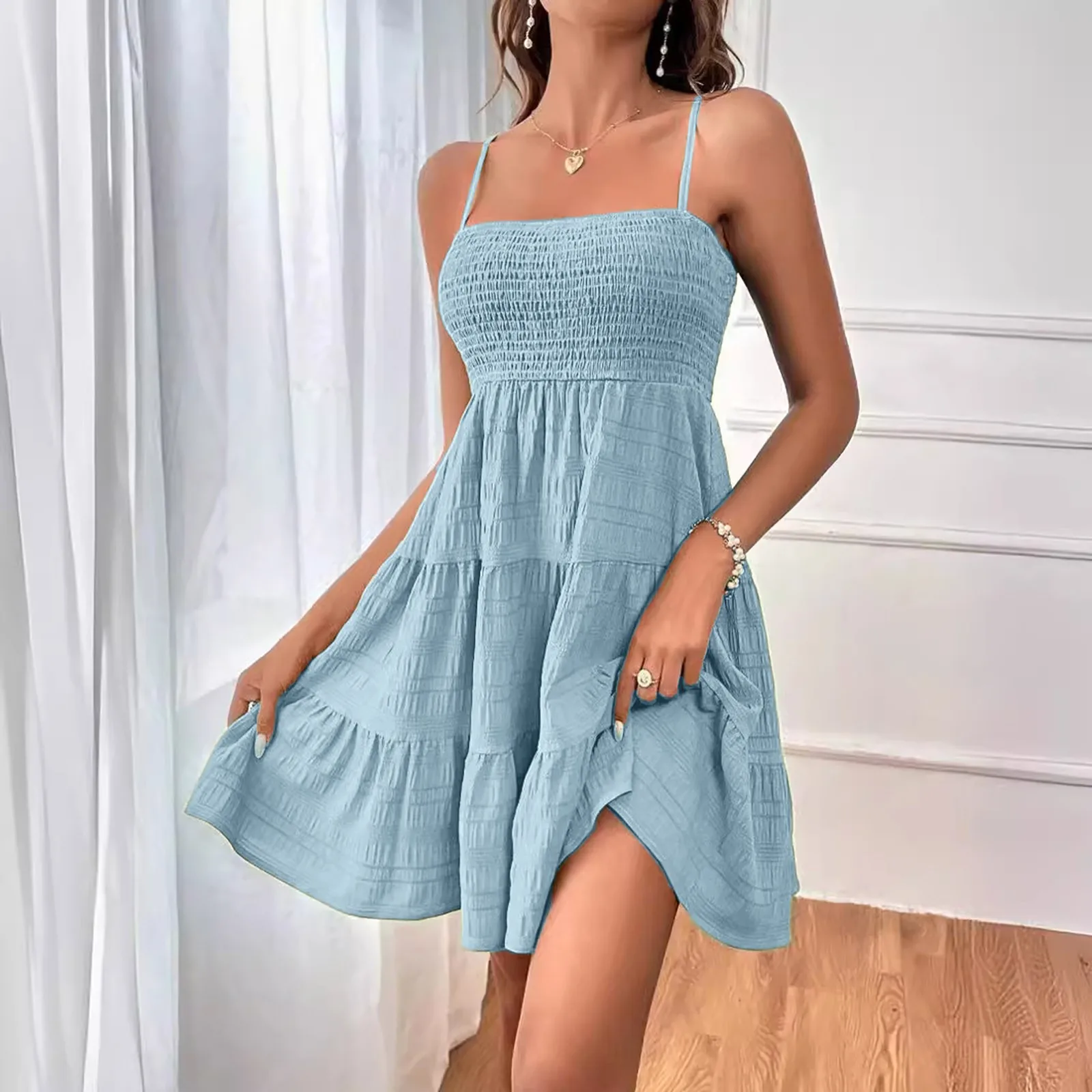 Party Dresses Short Dress Solid Ruffle Hem Short Dress Sleeveless Summer Mini Sexy Dress Dresses For Women 2024 Plus Size
