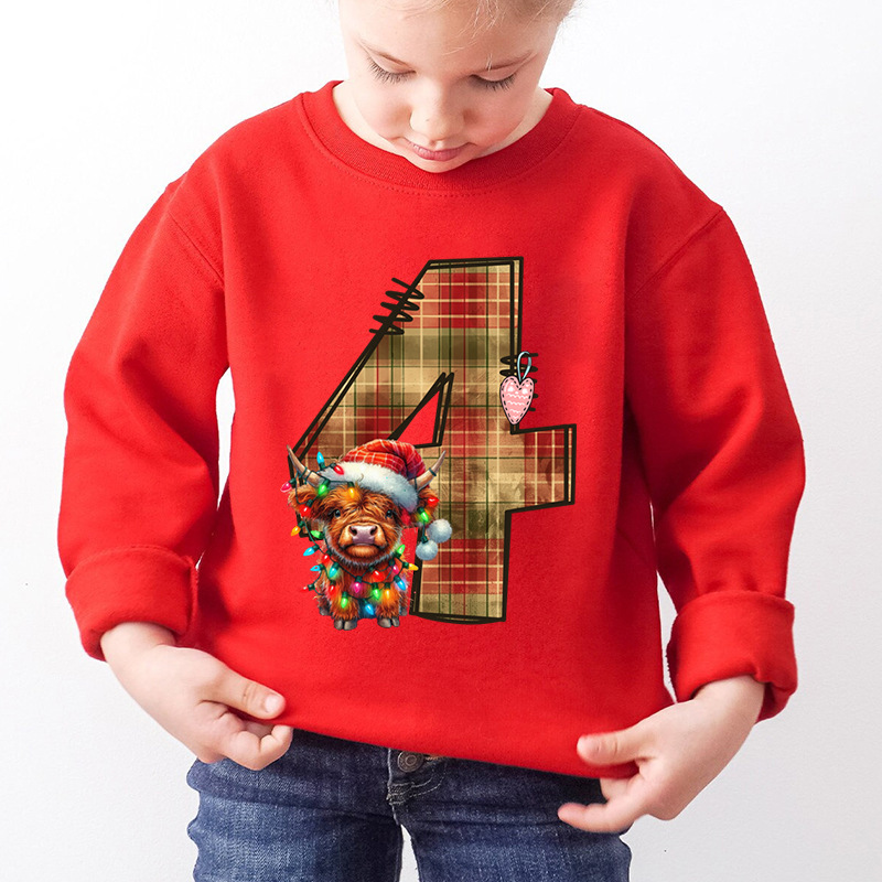 Kids Number Dog Print Christmas Sweatshirt Red