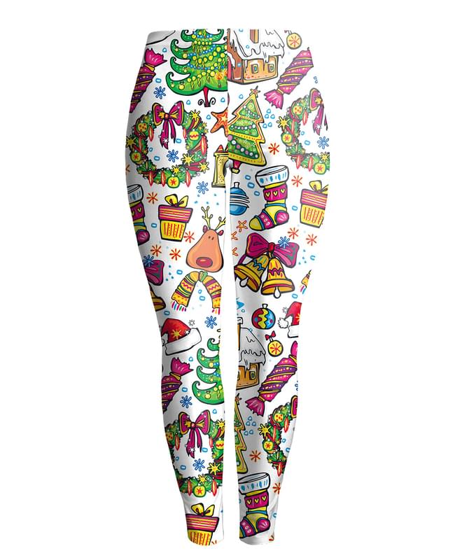 Cute Reindeer Print Christmas Tree Leggings