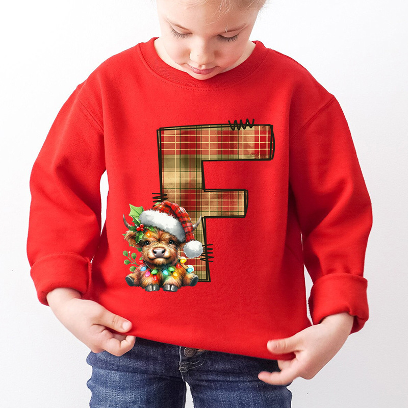 Kids Letter A Alphabet Dog Print Christmas Sweatshirt