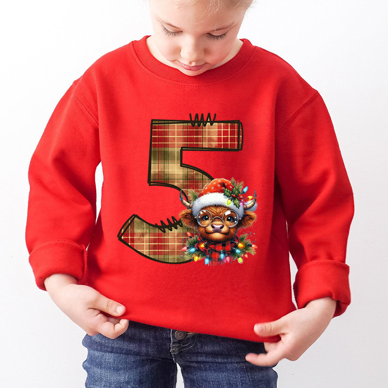 Kids Number Dog Print Christmas Sweatshirt Red