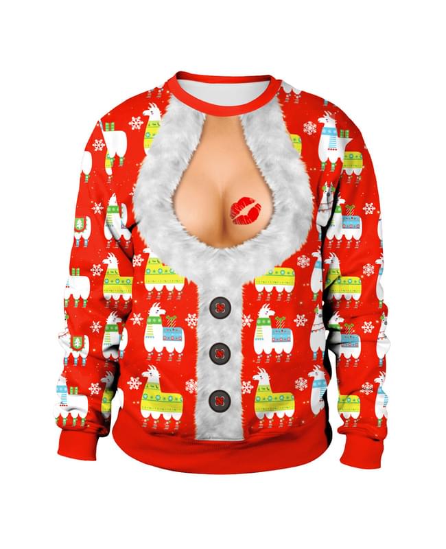 Womens Alpaca 3D Print Ugly Christmas Sweatshirt