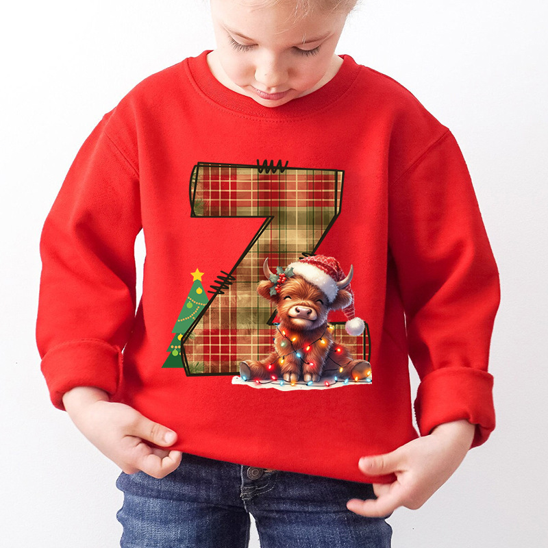 Kids Letter A Alphabet Dog Print Christmas Sweatshirt