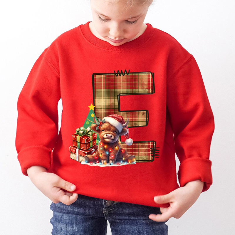 Kids Letter A Alphabet Dog Print Christmas Sweatshirt