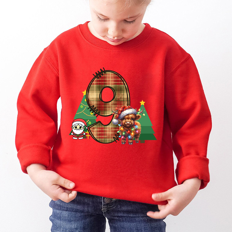 Kids Number Dog Print Christmas Sweatshirt Red