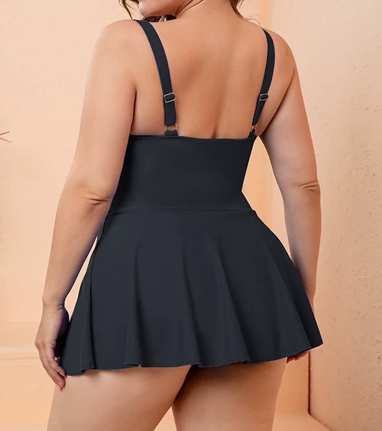 Black Plus Size One Piece Swim Dress