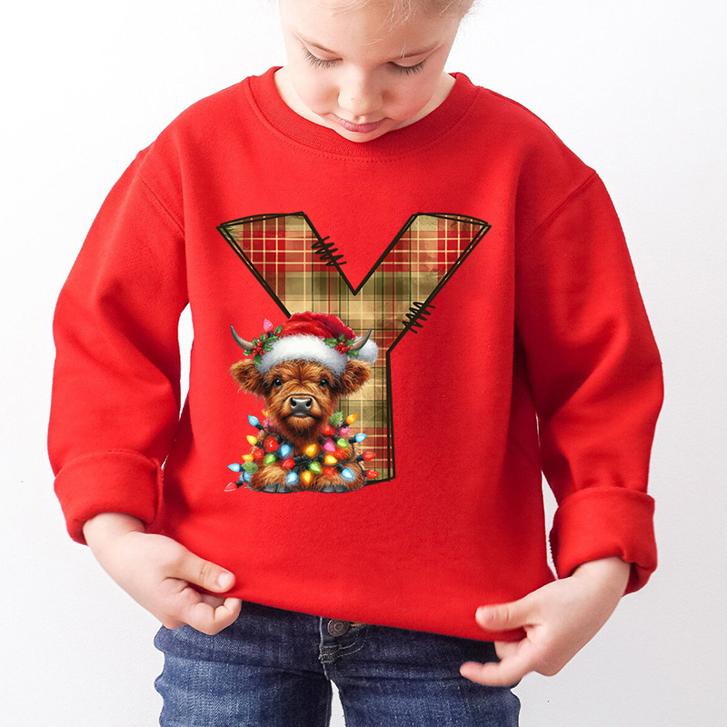 Kids Letter A Alphabet Dog Print Christmas Sweatshirt