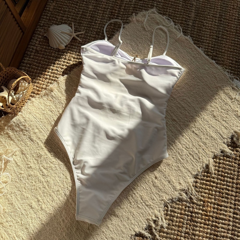 Women White Spaghetti Strap Starfish Cutout One Piece Swimsuit