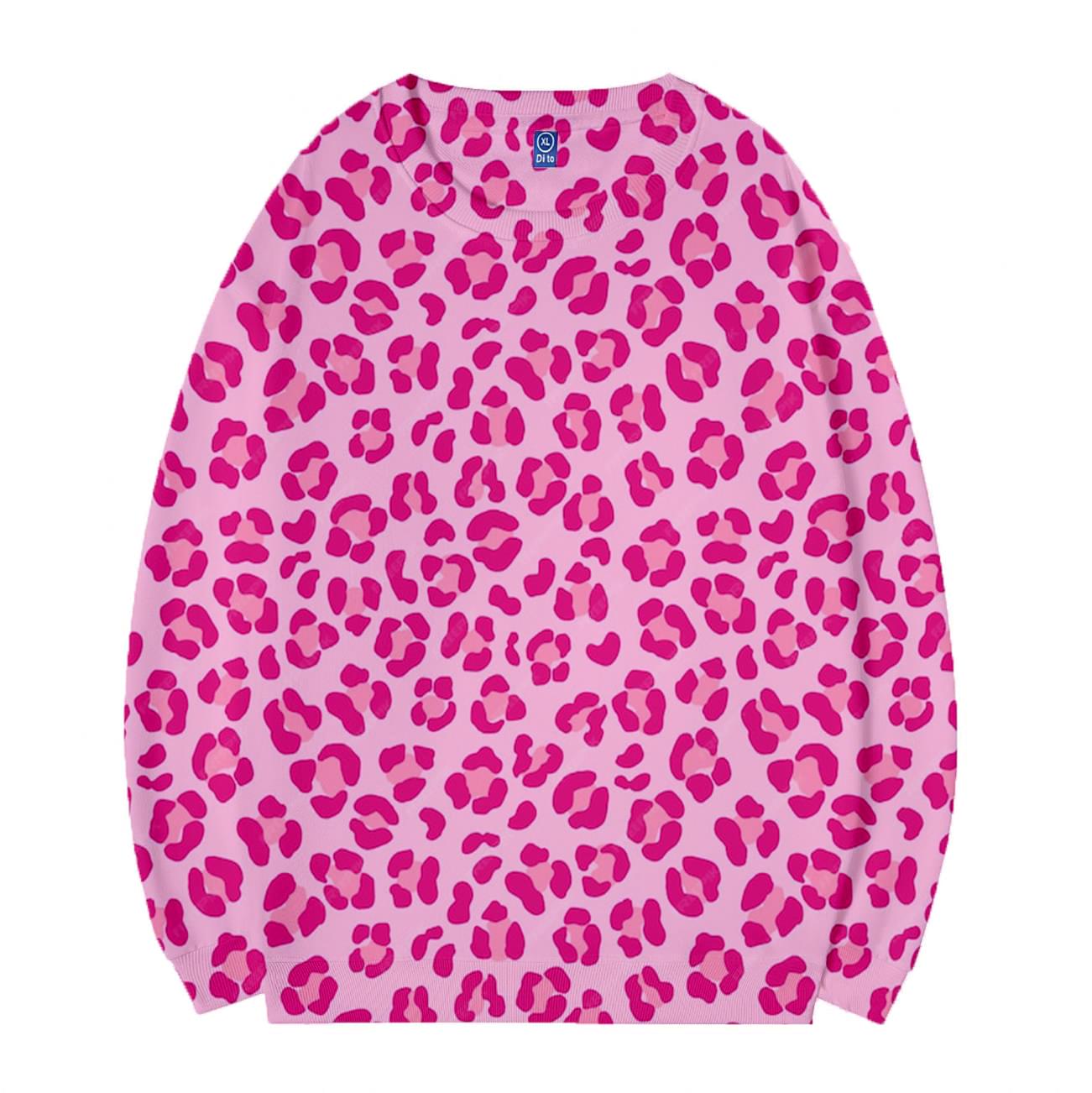 Women Pullover Pink Leopard Print Sweatshirt