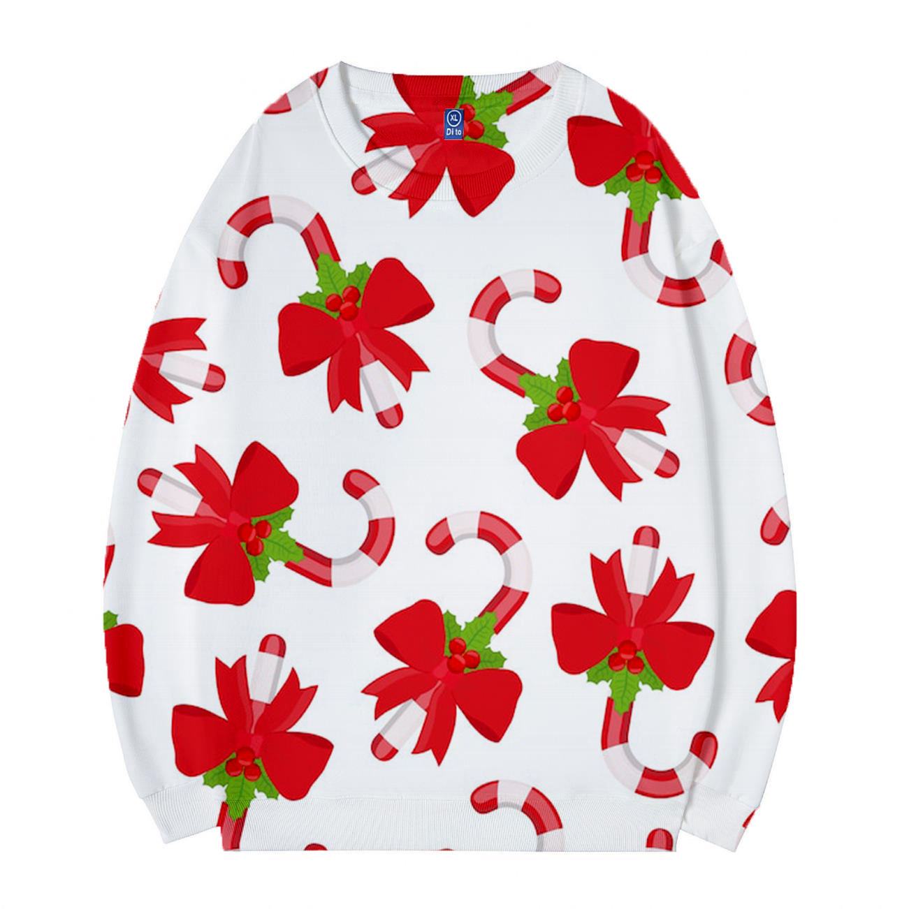Kids Candy Cane Bow Christmas Sweatshirt White