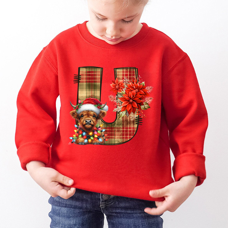 Kids Letter A Alphabet Dog Print Christmas Sweatshirt