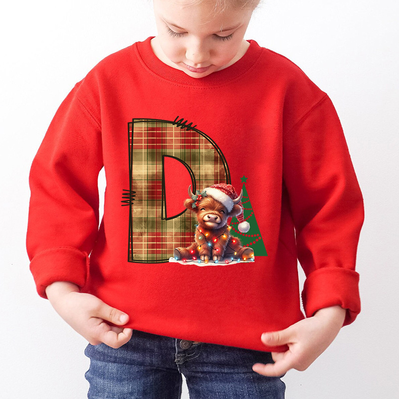 Kids Letter A Alphabet Dog Print Christmas Sweatshirt