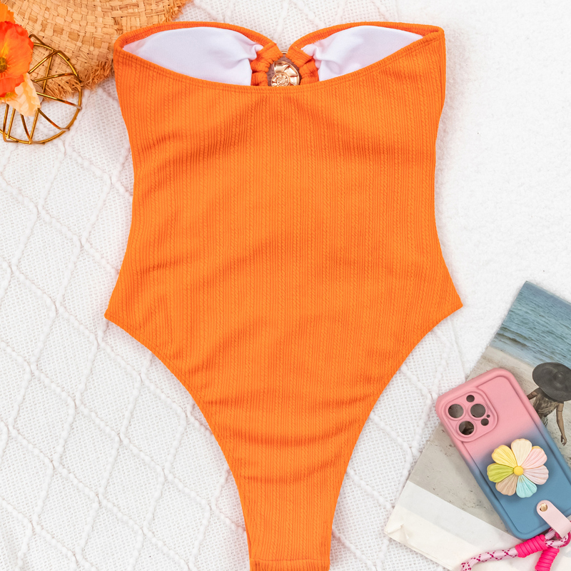 Women Seashell Strapless One Piece Swimsuit With Cutouts