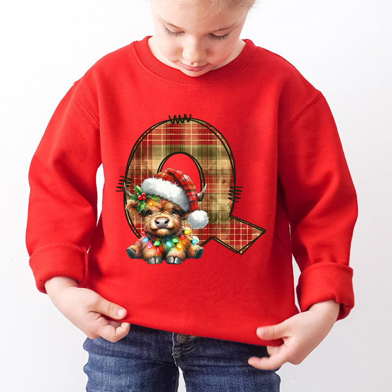 Kids Letter A Alphabet Dog Print Christmas Sweatshirt