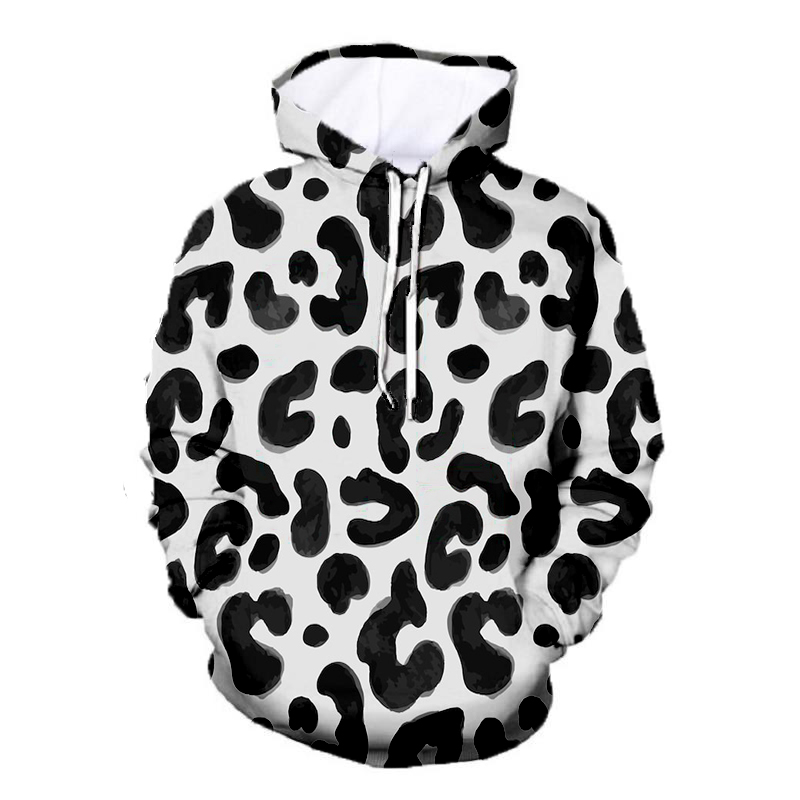 Unisex Pullover Cheetah Print Sweatshirt White And Black