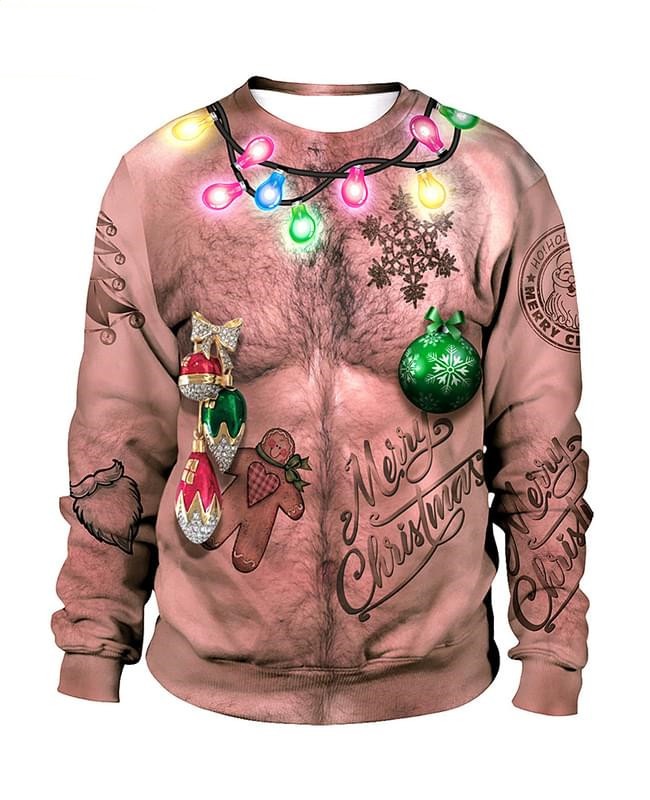 Merry Christmas Hairy Chest 3D Print Ugly Couples Sweatshirt