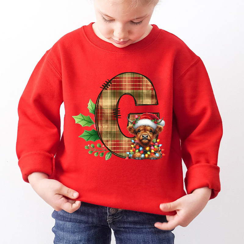 Kids Letter A Alphabet Dog Print Christmas Sweatshirt