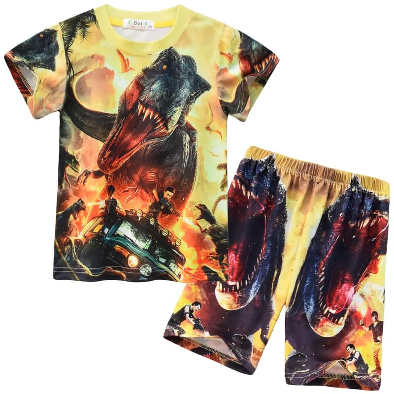 Boys Short Sleeve Dinosaur T Rex Pajamas Sleepwear