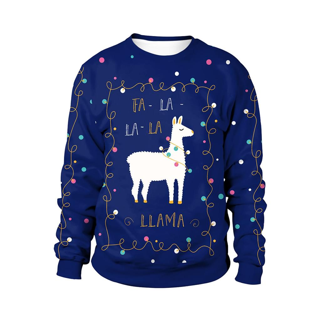 Cute Men Women Llama Print Ugly Christmas Sweatshirt