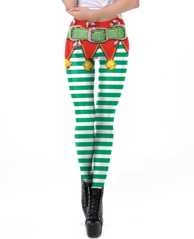 Women Elf Candy Cane Ugly Christmas Workout Leggings