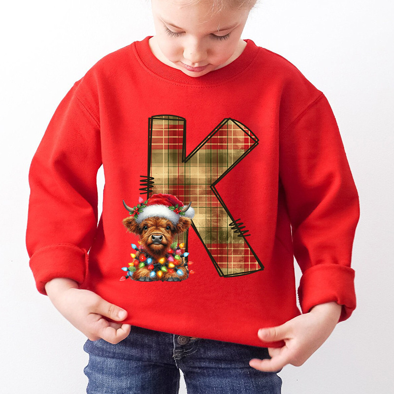 Kids Letter A Alphabet Dog Print Christmas Sweatshirt