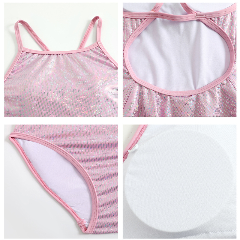 Juniors Pink Shiny Cut Out Back Swimsuits One Piece