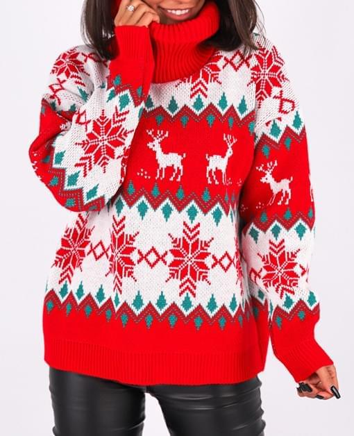Women Vintage High Neck Snowflake Christmas Sweaters