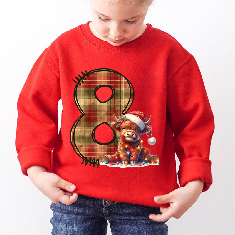 Kids Number Dog Print Christmas Sweatshirt Red