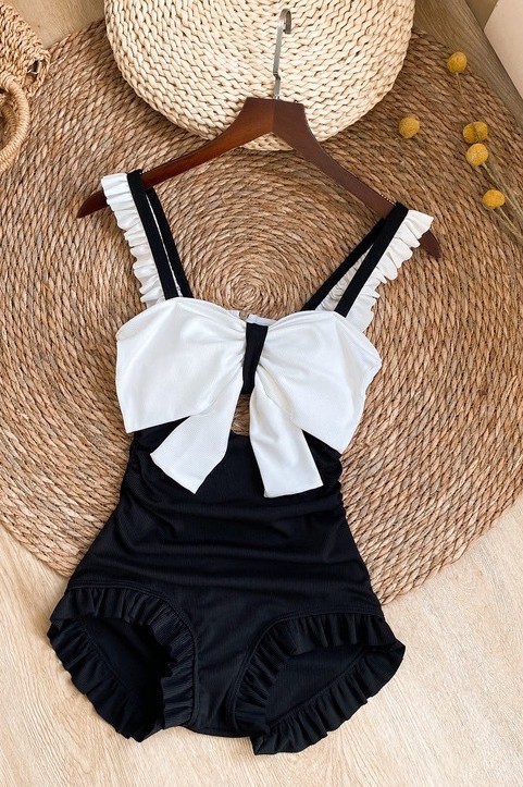 Womens Kawaii One Piece Bathing Suit With Bow