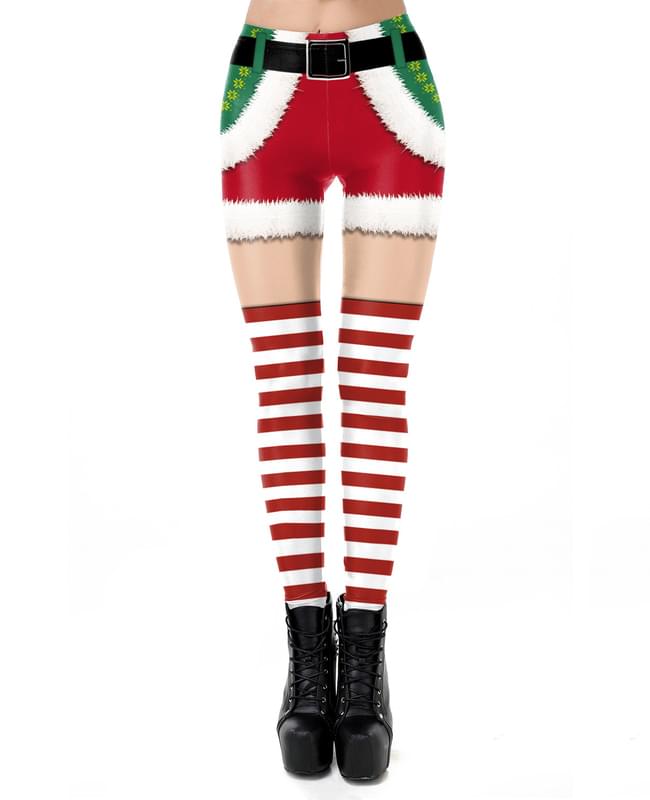 Candy Cane Ugly Christmas Tights Womens
